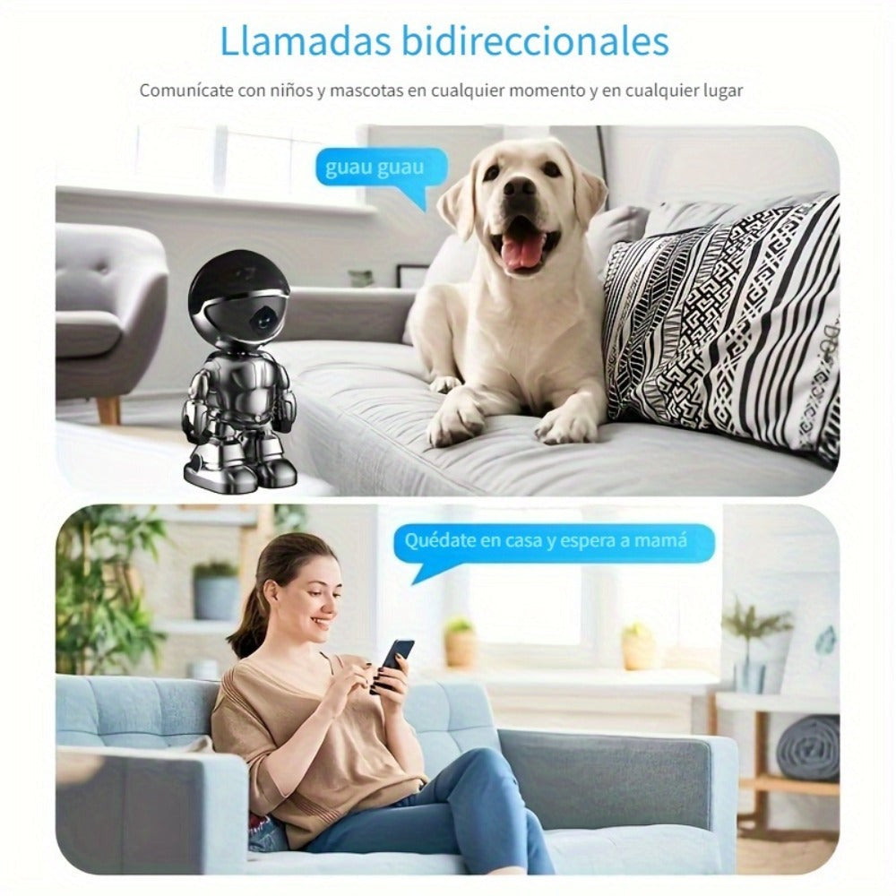 Cámara de Robot para Smartphone HD de 3MP, Cámaras Interiores con Audio y Video, Cámaras de Seguridad Inalámbricas para Interiores y Exteriores, Cámara para Mascotas para Gato Perro, Cámara de Vigilancia de 360 Grados con Visión Nocturna para Dormitorio,