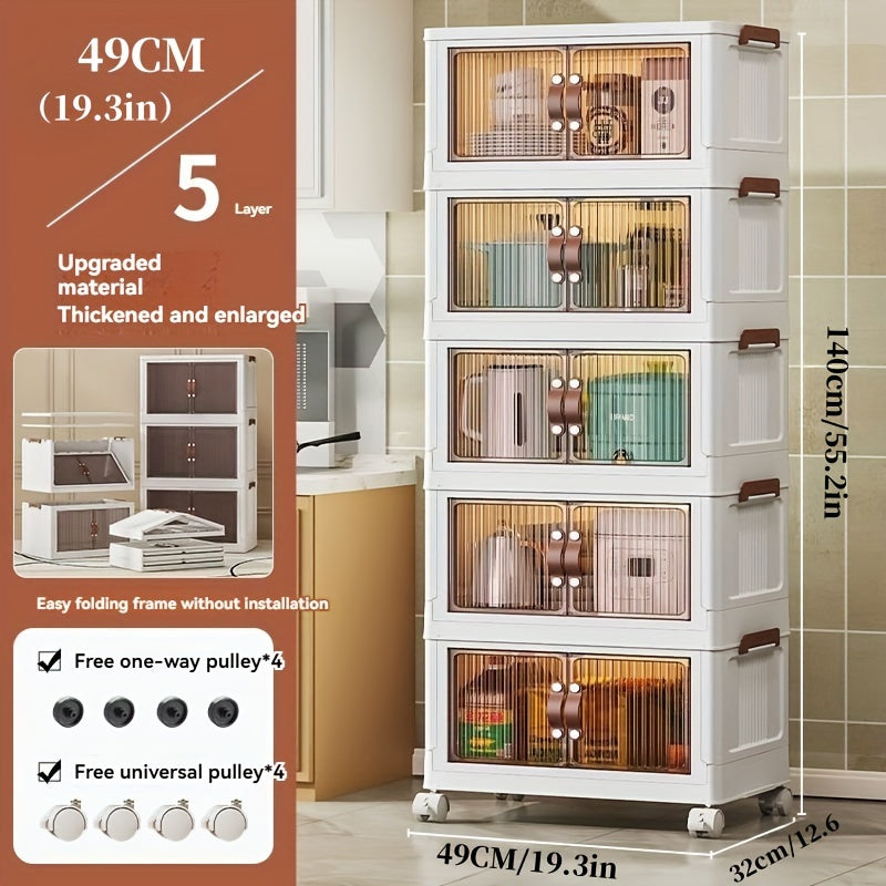 Un juego de cuatro armarios grandes blancos plegables con tapas y ruedas, perfectos para ahorrar espacio en armarios para ropa, ropa de cama, snacks y juguetes - Organizadores duraderos, ideales para dormitorios y salas de juegos