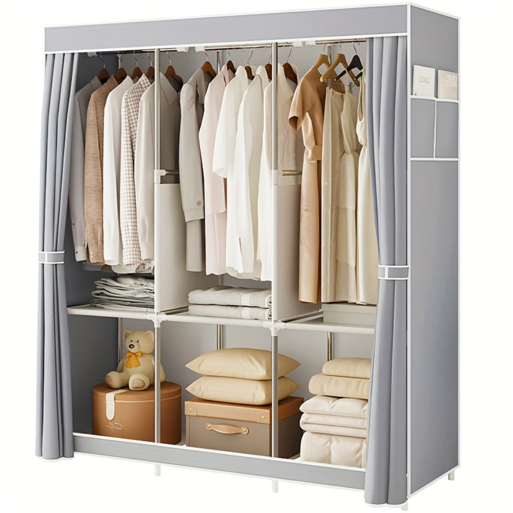 Armario Grande de Lona con Colgadores, Ideal para Almacenamiento en Dormitorio y Sala (, Gris, Marrón), Armarios Portátiles