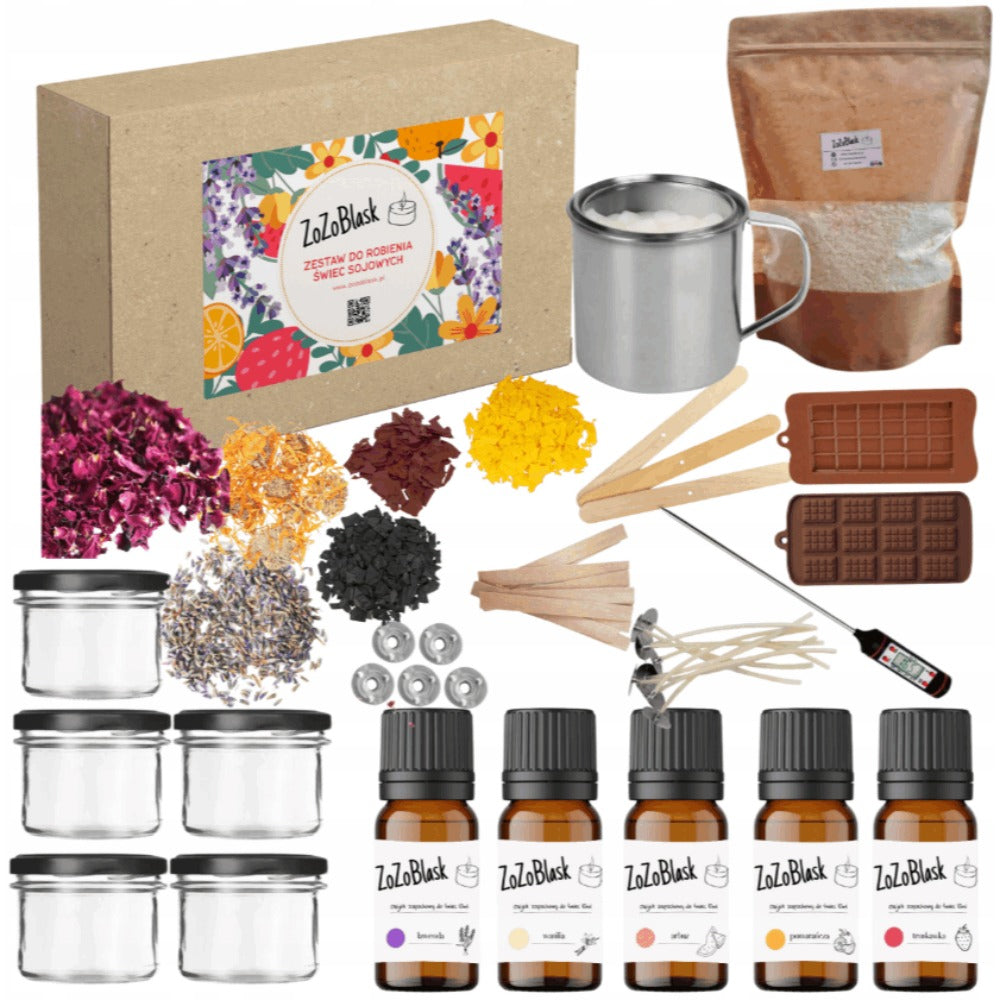 Kit de Fabricación de Velas de Cera de Soja XL ZoZoBlask para Niños – Regalo de Vacaciones con Mechas de Algodón, Tintes de Madera, Derretidor, Aceites Esenciales y Tarros para Velas