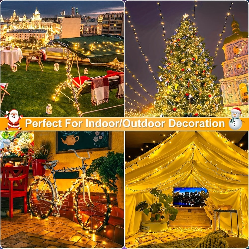 Guirnaldas de luces de hadas para exterior de 60+3 m, 700 LED de luz cálida con 8 modos, control remoto, temporizador y función de memoria, aptas para exterior e interior, bodas, fiestas