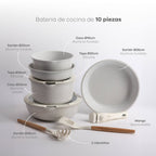 Bergner Click&Cook Batería de cocina 10 Pzs Mango extraíble, 3 Sartenes, 2 Cazos, Tapas y Utensilios Aluminio revestimiento antiadherente