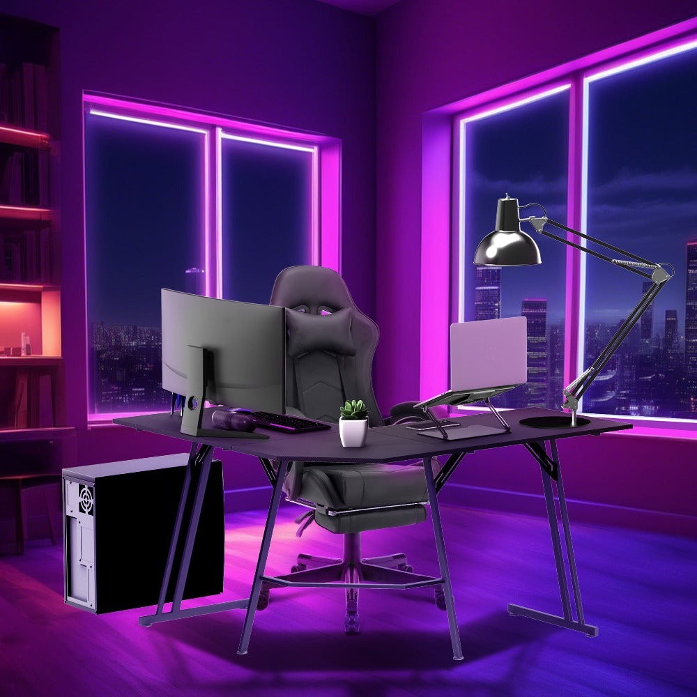 Escritorio de Esquina para Gaming 120x120cm, Escritorio en Forma de L, Mesa de Computadora para Oficina y Hogar, (con/sin Soportes para Monitor)