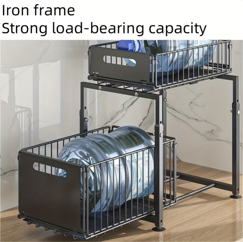 Organizador de 2 Niveles para Debajo del Fregadero, Estantes de Almacenamiento para Armario de Lavabo, Organizador de Especias, Gran Capacidad y Alta Resistencia, Acabado en , Montaje Fácil, Ahorra Espacio, para Cocina, Baño, Escritorio, Encimera