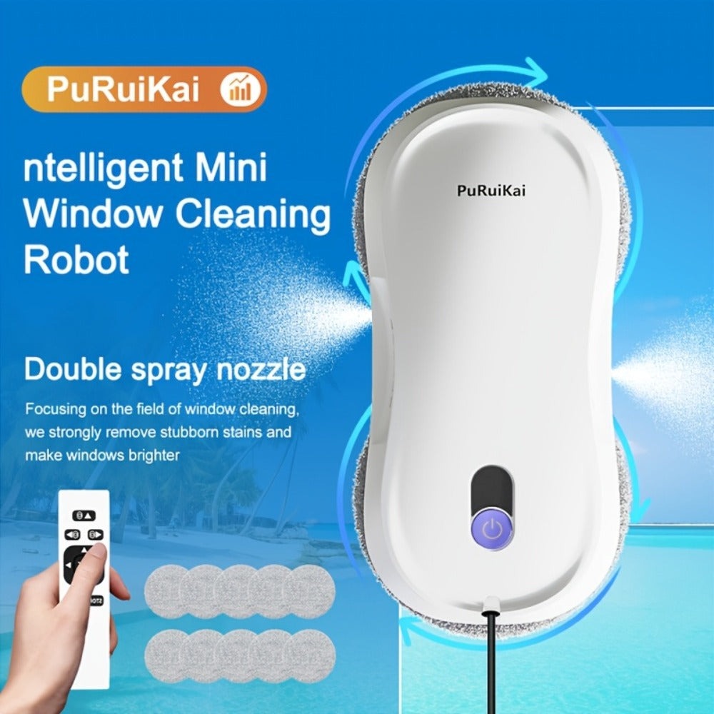 PuRuiKai M8 Robot Inteligente para Limpieza de Ventanas, Mini Robot Automático Bidireccional con Rociador, Control Remoto Eléctrico Programable, Regalo de Halloween