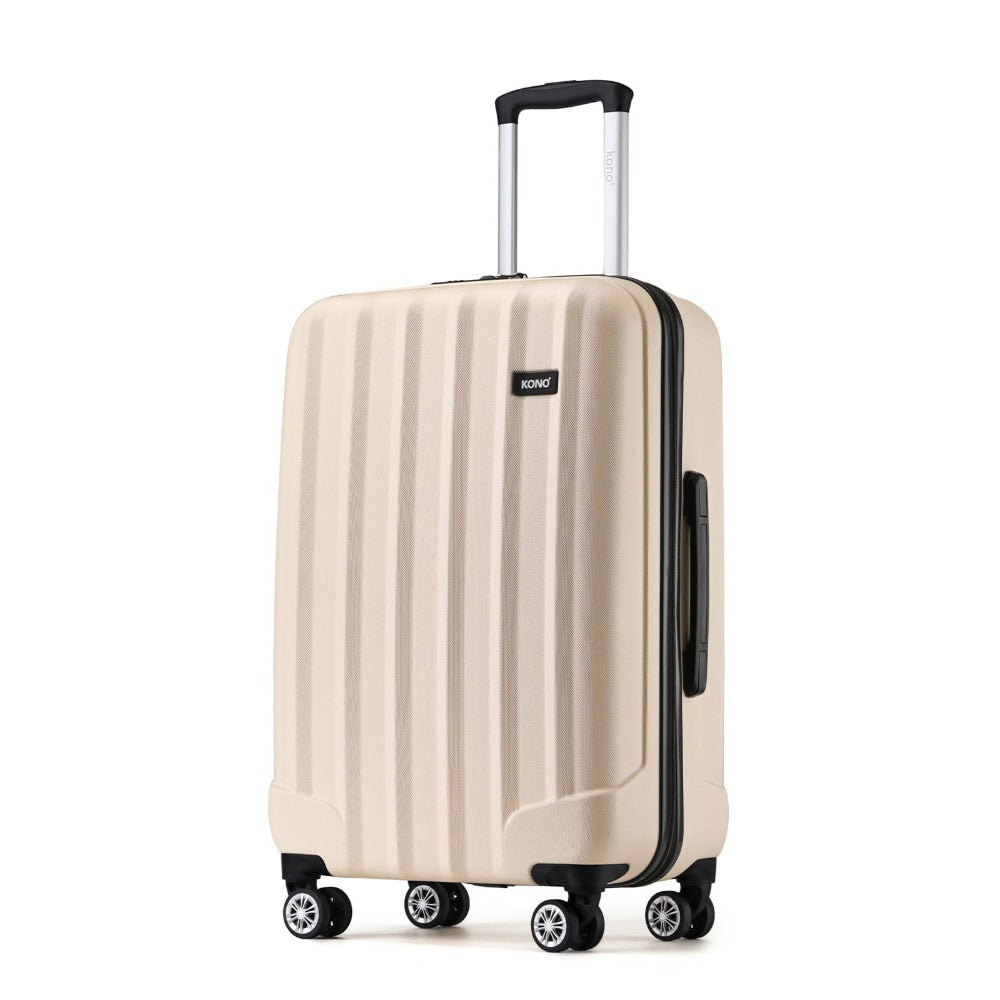 3 piezas de conjunto de maleta de cabina Beige ABS carcasa dura Carry On Trolley Case equipaje de mano ligero con 4 ruedas y cerradura de combinación