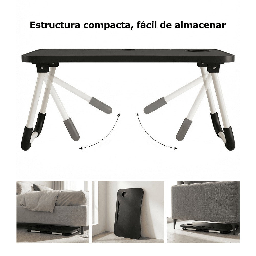 Mesa plegable multifunción para cama y sofá con portavasos, 60×40×28 cm, mesa auxiliar con atril para leer en la cama, bandeja multifunción para ordenador, libros, trabajo y estudio en casa (con cajón / sin cajón)