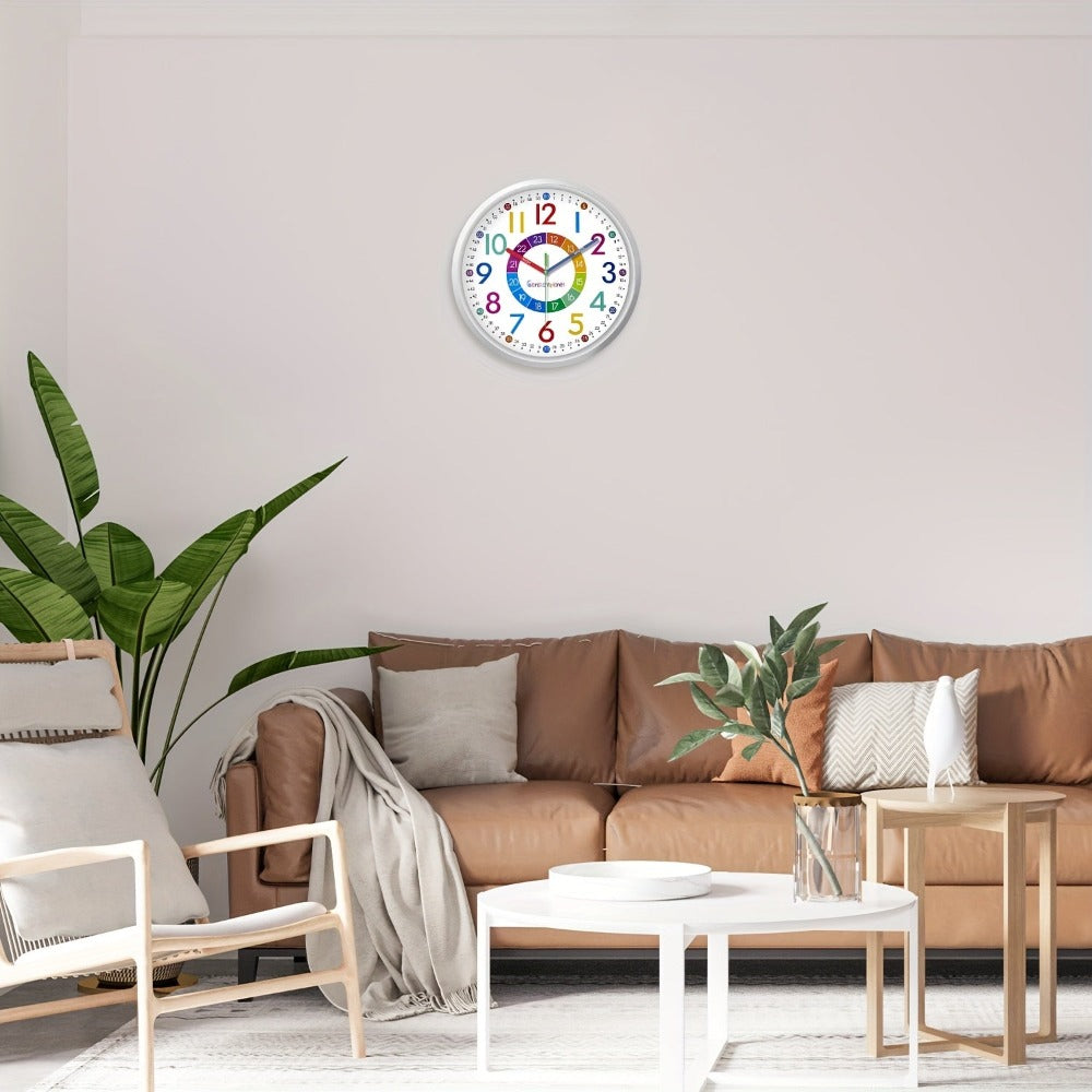 Reloj de Pared de Colores de 20,32-30,48 cm, Reloj de Aula Fácil de Leer y Fácil de Enseñar, Reloj de Pared de Plástico Silencioso Sin Tic Tac, Relojes de Pared a Pilas, Adecuado para Aula, Dormitorio, Sala de Juegos, Decoraciones de Pared, Regalos para M