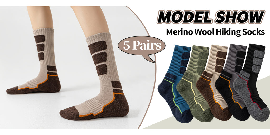 5 Pares de Calcetines de Lana para Hombres y Mujeres - Soporte de Compresión, Transpirables, Absorbentes de Sudor, Medias Acolchadas con Diseño a Rayas - Pack Multicolor para Regalos (Navidad, Halloween, San Valentín), Equipamiento para Aventuras al Aire