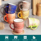6 tazas de café multicolor de arcilla, tazas pintadas a mano de 390 ml para té, leche, cappuccino