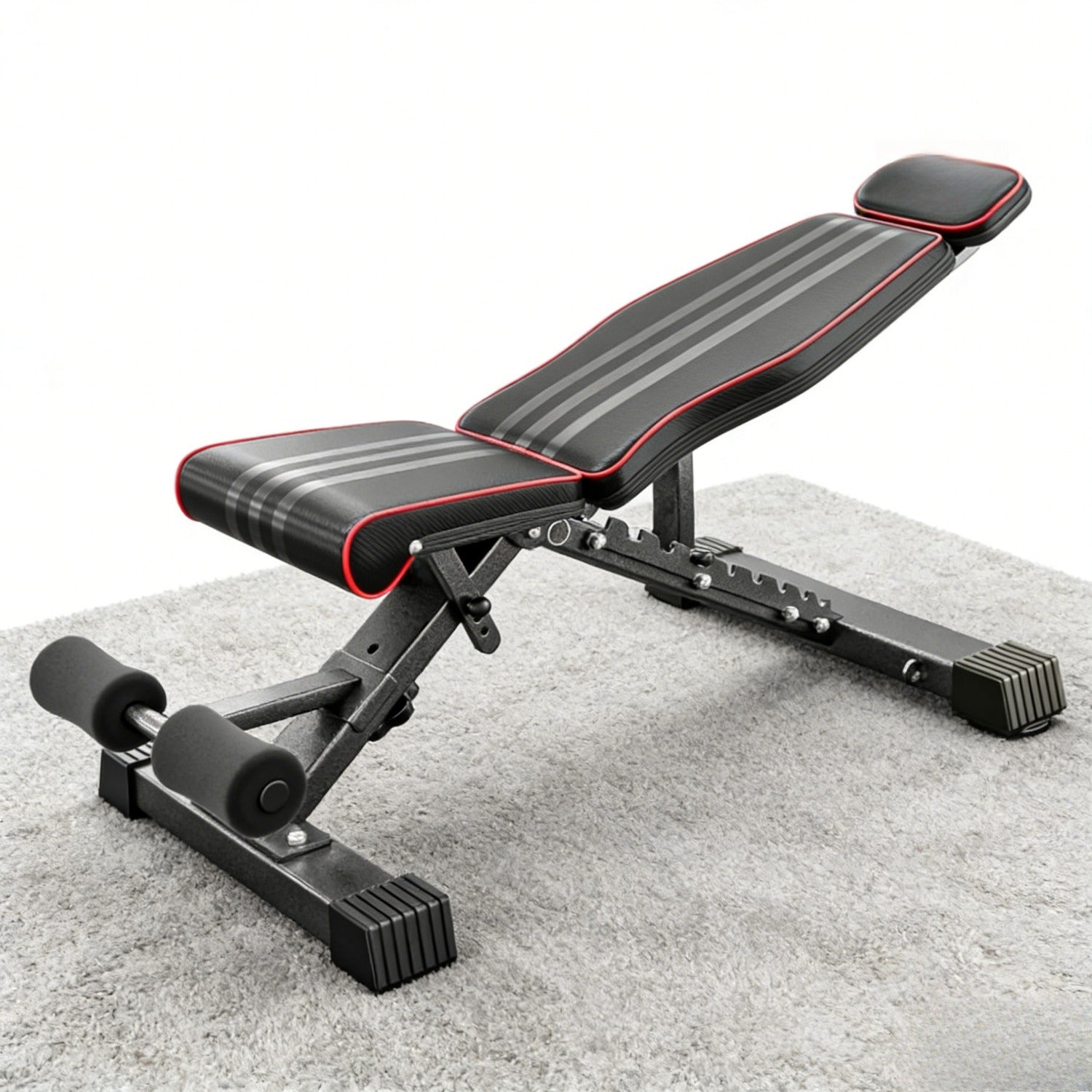Banco de Pesas Ajustable, Banco de Entrenamiento Plegable con Capacidad de 299.37 KG, Soporte Extendido para Cabeza, Cuello y Columna, Banco Inclinado, Declinado y Plano para Entrenamiento de Fuerza en Gimnasio en Casa