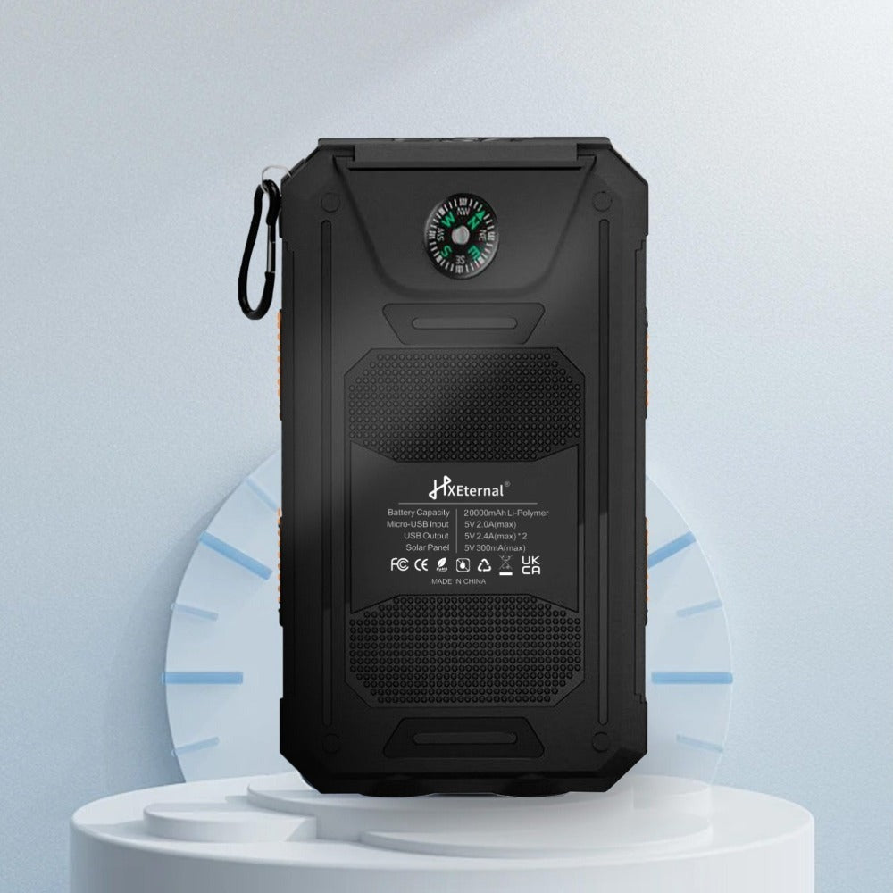 Batería Externa Solar Portátil de 20000Mah, Cargador Solar Portátil para Teléfonos Móviles, Cargador de Batería Externa para Camping para Teléfonos Móviles, 2 USB/ Linternas LED con Brújula para Actividades al Aire Libre