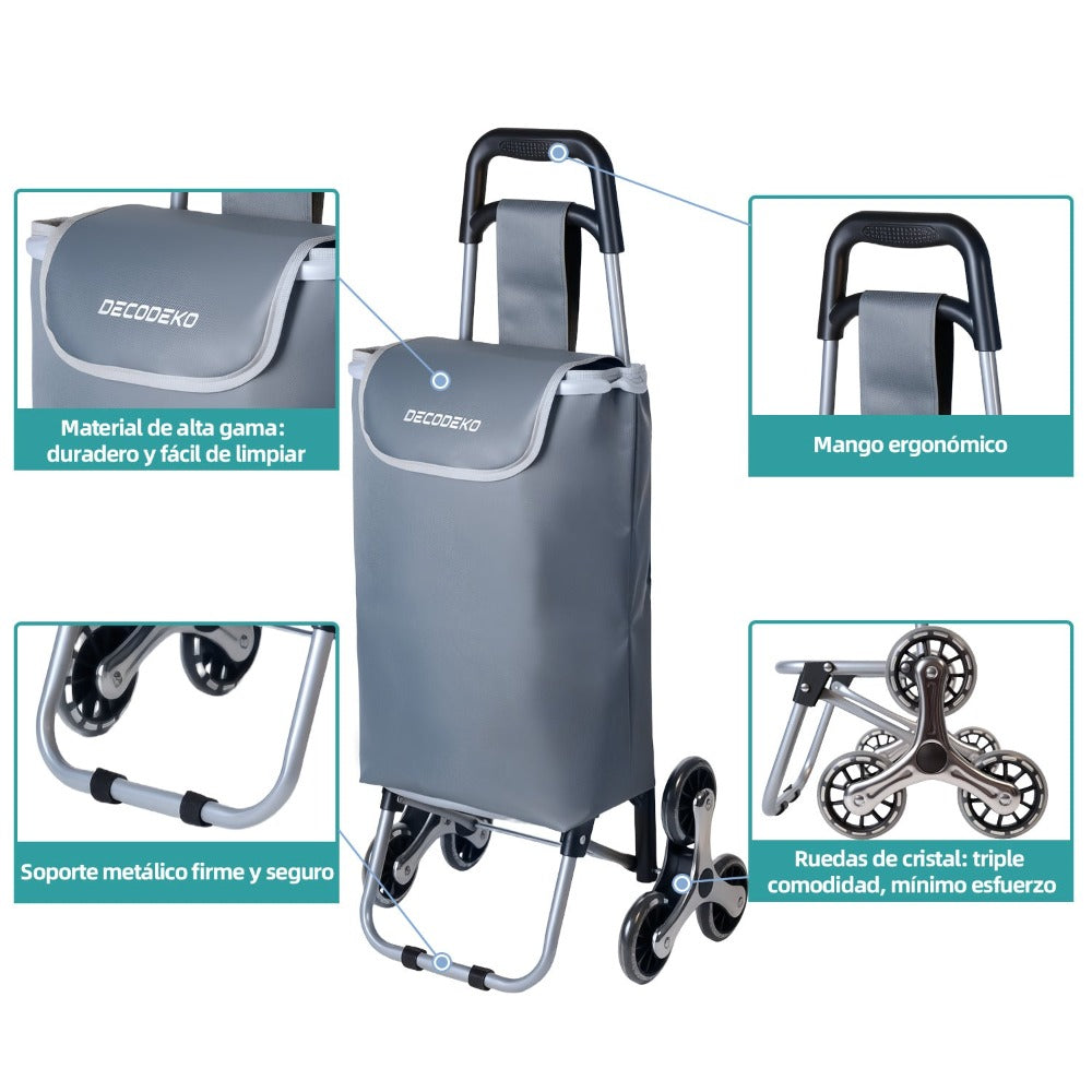 Carrito Compra Plegable de Aluminio, Carro de la compra plegable, tela Oxford bolsa, bolsa de la compra extraíble con ruedas, Carro de la Compra 6 Ruedas con Bolsa Oxford Desmontable, 88 x 33 x 27 cm, 23L.
