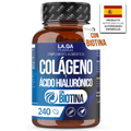 Suplemento de colágeno y ácido hialurónico con biotina. Fórmula con colágeno hidrolizado, 240 tabletas, ingesta diaria aproximada de 2000 mg. Hecho en Italia