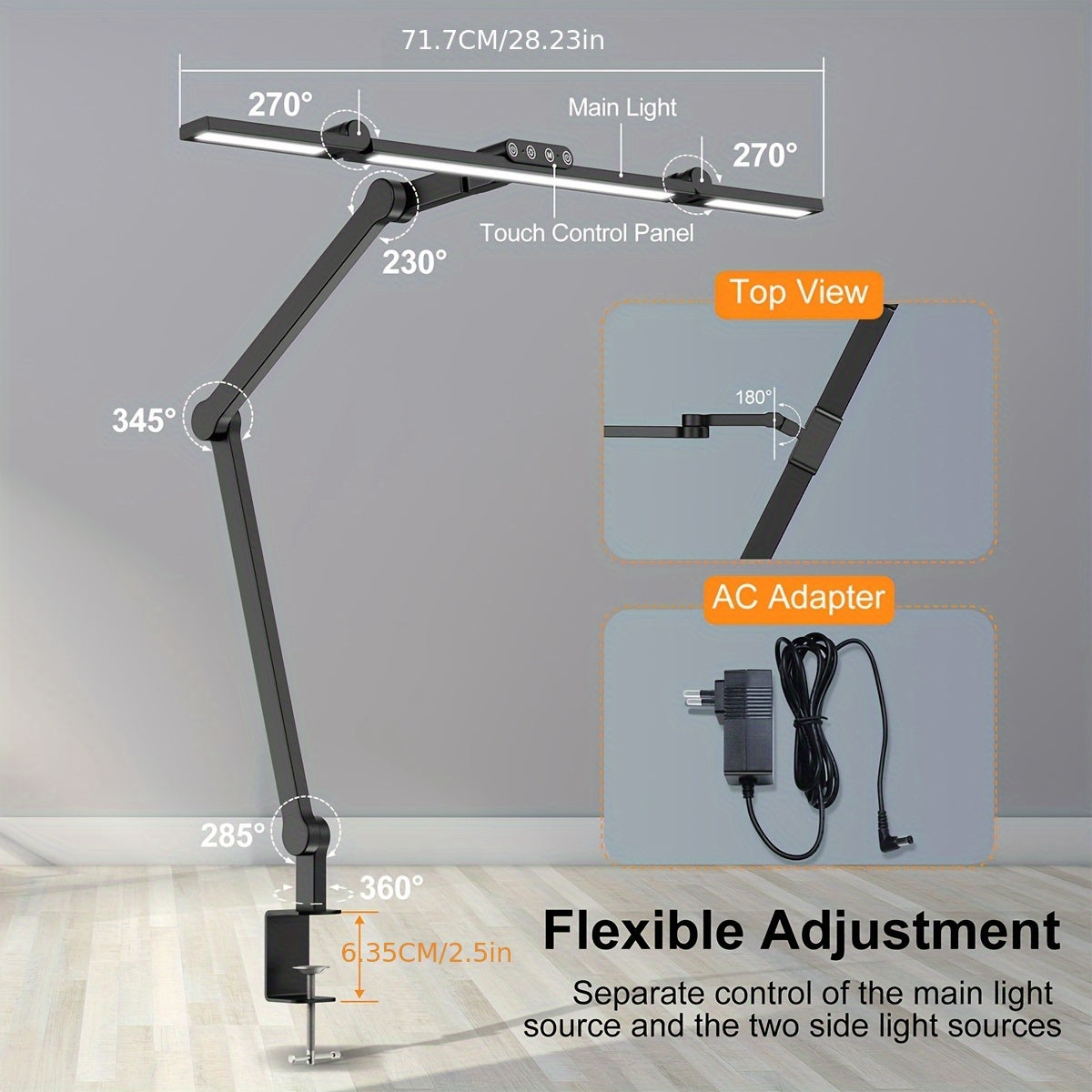 Lámpara de mesa para iluminación de dormitorio y escritorio | 24W y 5 colores y metal y Ajustable
