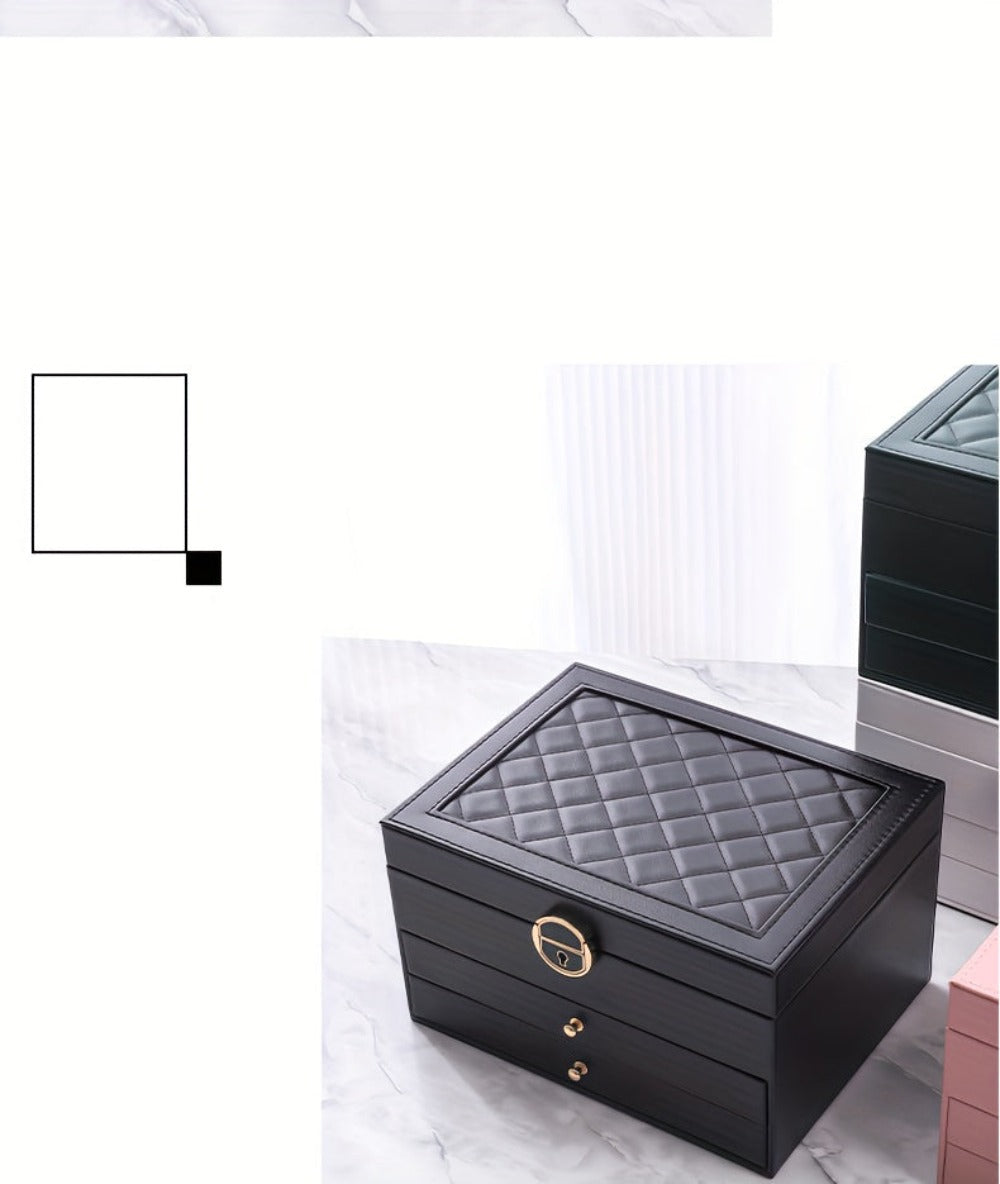 Joyero de tres capas de terciopelo y piel sintética, compacto y portátil para guardar aretes, anillos, collares y otros suministros para hacer joyas