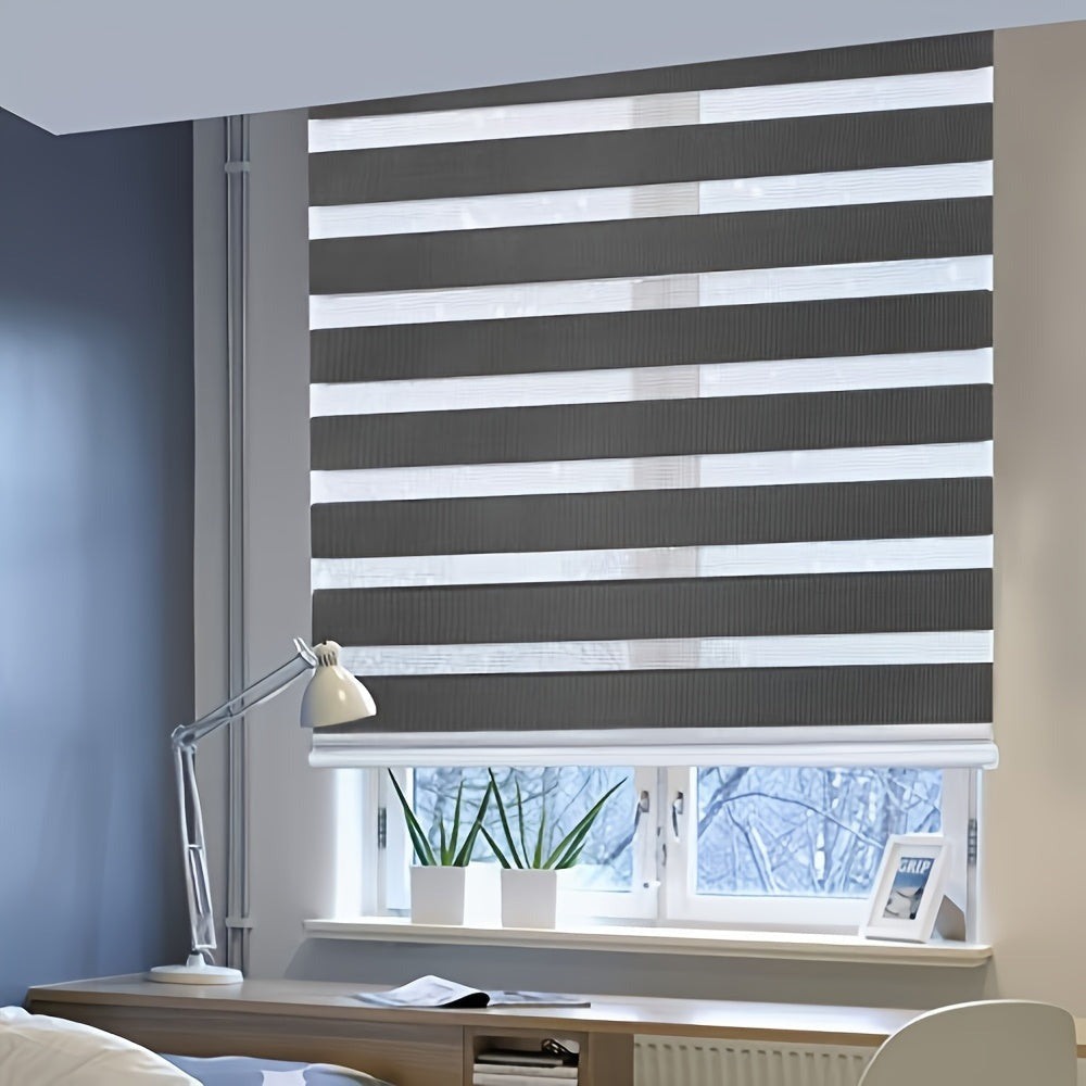 2 piezas, Persianas de doble rodillo, Persianas de cebra sin perforaciones, Blackout, Parasol, Protección solar, Decoración del hogar, para baño, sala de estar, cocina, con accesorios de montaje