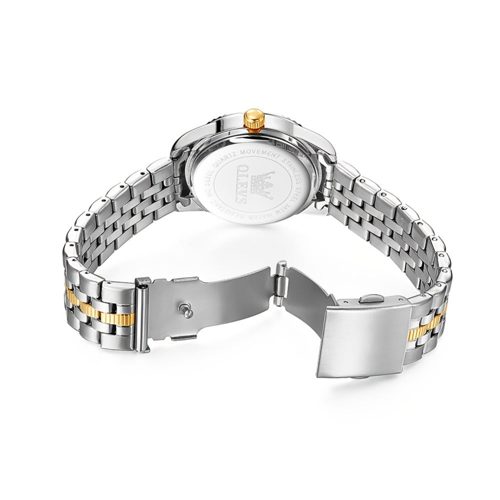 OLEVS Reloj de Mujer Clásico de Negocios, Relojes Analógicos de Cuarzo para Mujer, Relojes Elegantes de Lujo de Acero Inoxidable con Diamantes de Rhein, Relojes Luminosos para Mujer con Calendario y Fecha para Damas, Regalos Románticos, Reloj de Pulsera p
