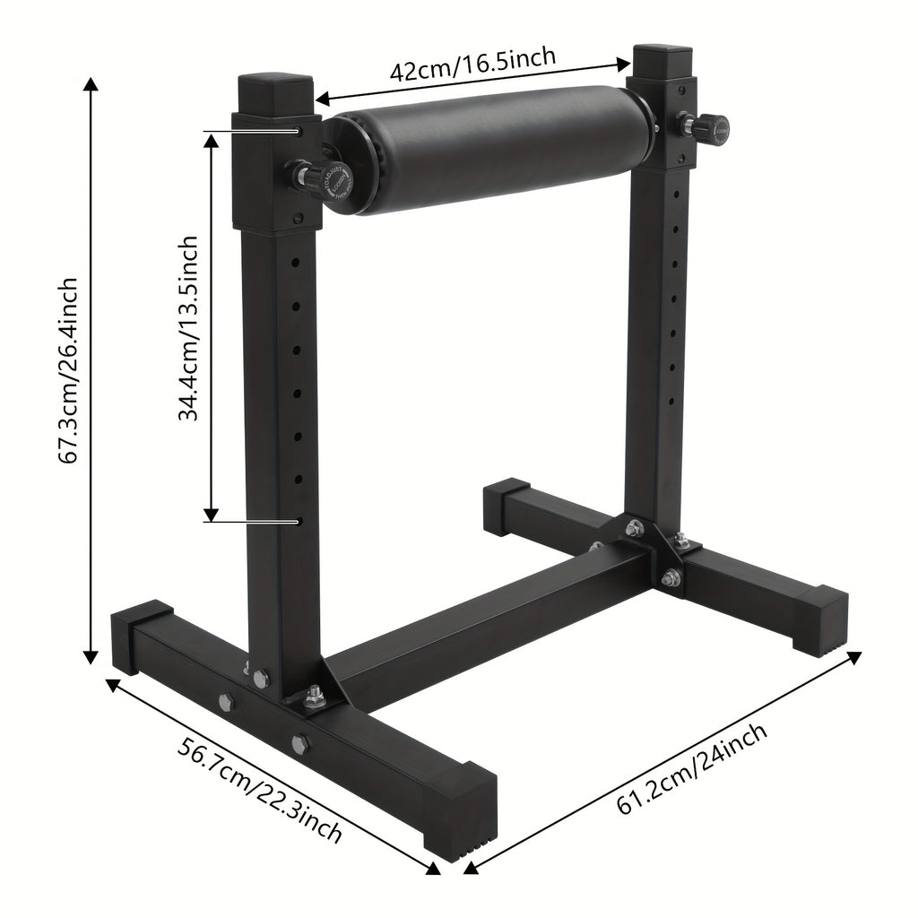 Soporte de sentadilla con pierna ajustable con rueda - Negro, 60,96x56,64x67,06cm, gran capacidad de carga (199,58KG), alfombras antideslizantes, perno de ajuste de altura, ideal para gimnasios y lugares de fitness en casa, sin batería