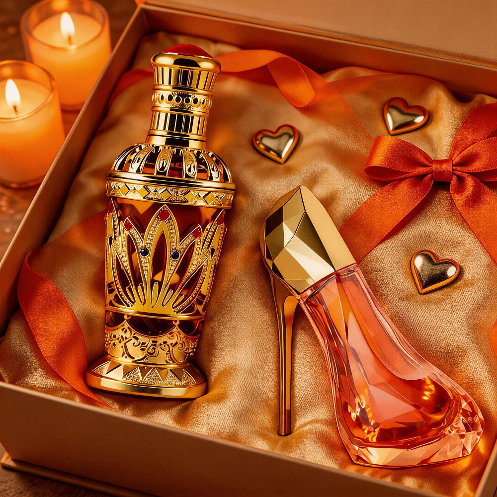 Set de regalo de perfume de 2 piezas para hombre y mujer | Perfume EDP para hombre de 90 ml con aroma oceánico amaderado a sándalo + Perfume para mujer de 30 ml con aroma picante floral afrutado Tacón Alto | Duradero, perfecto para el Día de San Valentín