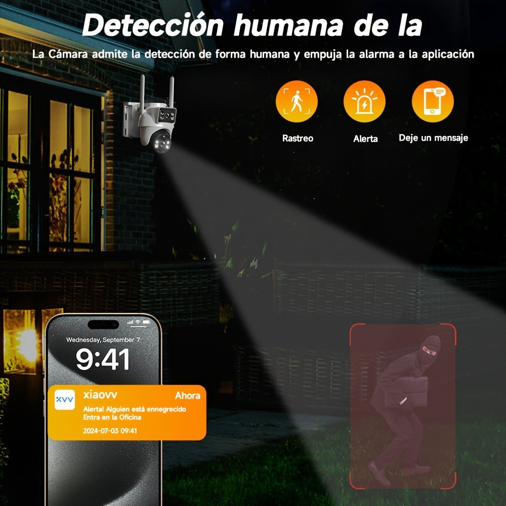 2 cámaras de seguridad solares de 8MP, 2.4Ghz Wifi, monitoreo de seguridad de alta definición, lente dual, rotación automática, movimiento, detección, llamada bidireccional, cámara de vigilancia de seguridad, batería de 365 días, con visión nocturna
