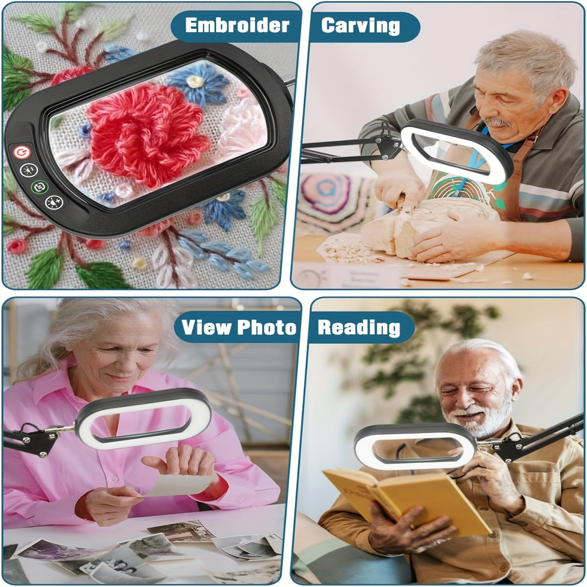 Lámpara lupa 10X con pinza para lectura manualidades y pintura | 5 modos