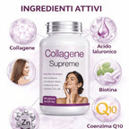 Suplemento de colágeno y ácido hialurónico con coenzima Q10 y biotina - 180 cápsulas - Producto natural - Hecho en Italia - Envío rápido desde almacén local