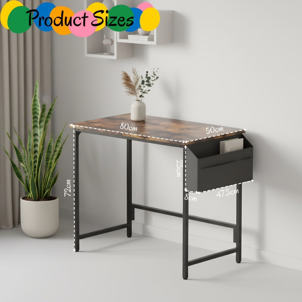 Escritorio Pequeño para Computadora con Bolsa de Almacenamiento, Compatible para Oficina en Casa - Escritorio Compacto Ahorrador de Espacio, Estación de Trabajo Independiente con Altura Ajustable, Montaje, /Blanco/Gris/Marrón - Estructura de Metal y Tapa