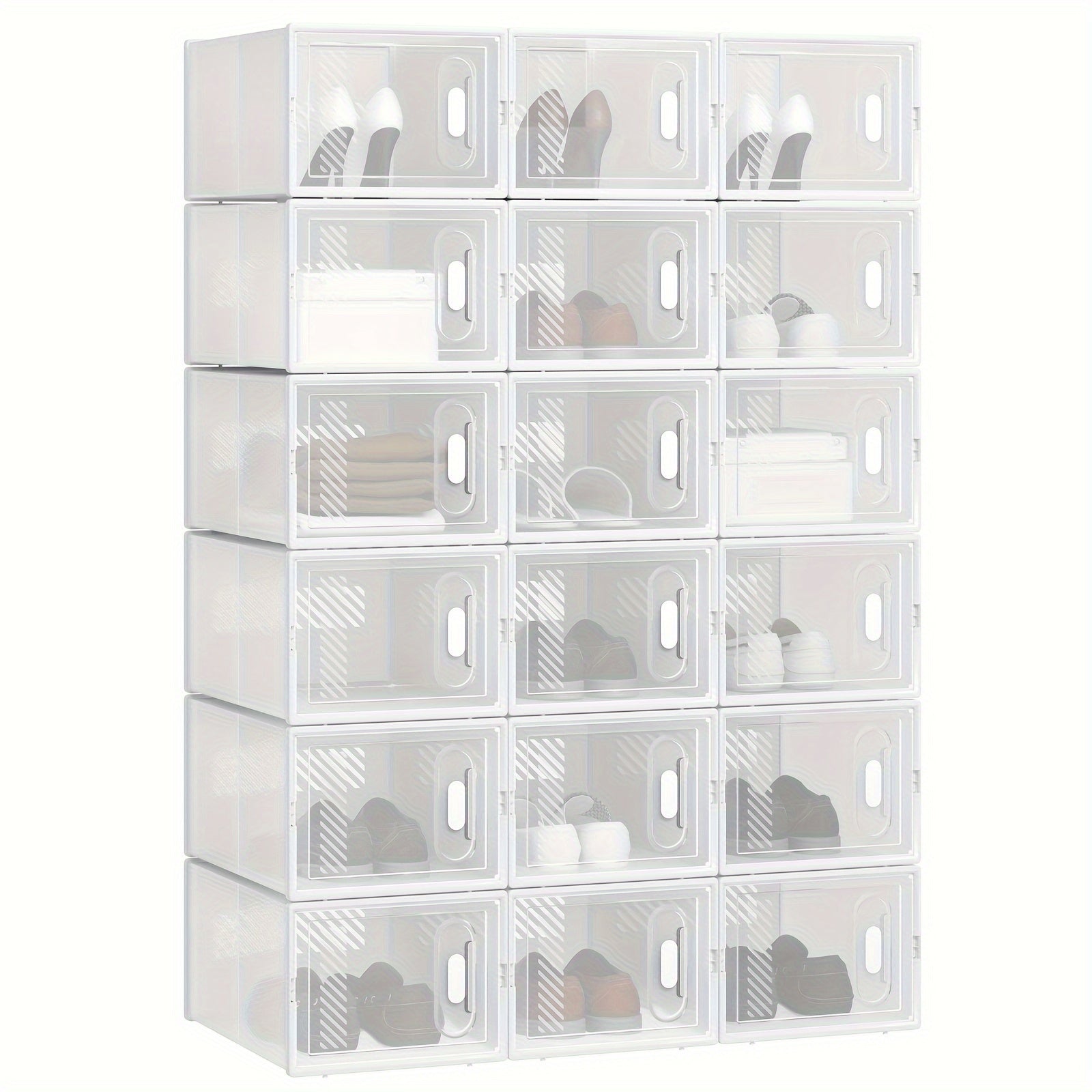 Caja de zapatos apilable, caja de zapatos con puerta magnética, caja de plástico para guardar zapatos, organizador de zapatos plegable para tamaños inferiores a 42, 35X19X25 cm