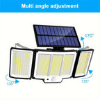 Juego de 2/4 piezas de luz solar para exterior, luz solar con sensor de movimiento de 348 LED y control remoto, luz de pared solar con 3 modos de iluminación, reflector de seguridad de gran angular de 270°, para porche, patio, jardín, garaje, pasillo, ter