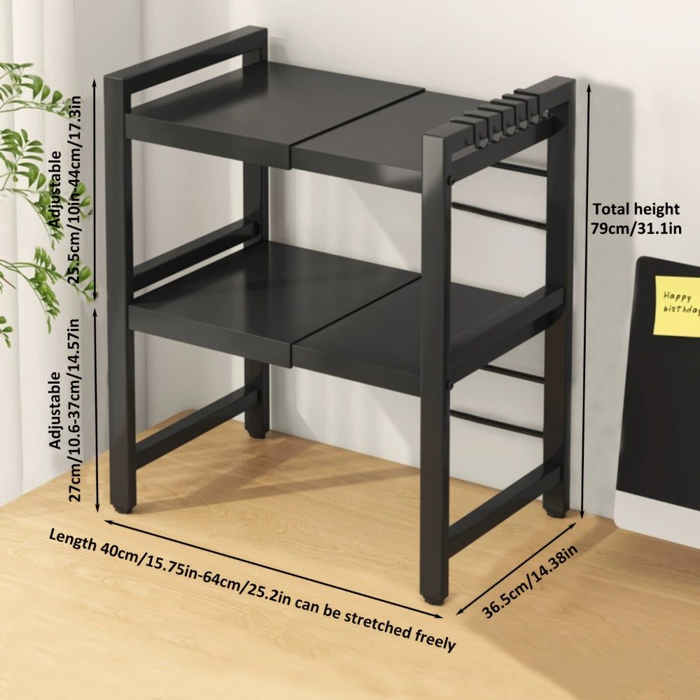 Soporte para impresora de 2/3 niveles con dos ganchos, soporte para bolígrafos, soporte expandible, organizador de escritorio para máquina de fax de oficina, soporte para monitor, estante de almacenamiento de escritorio para oficina en casa, fotocopiadora