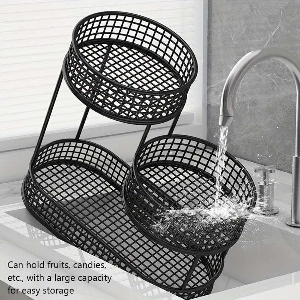 Gran Cesta de Frutas Elegante de Metal de Múltiples Niveles, Ideal para Mesa de Café en la Sala - Bandeja de Aperitivos de Lujo y Estante de Exhibición, Plato de Servir de Múltiples Capas, Centro de Mesa de Metal para Fiestas, Postres y Frutas