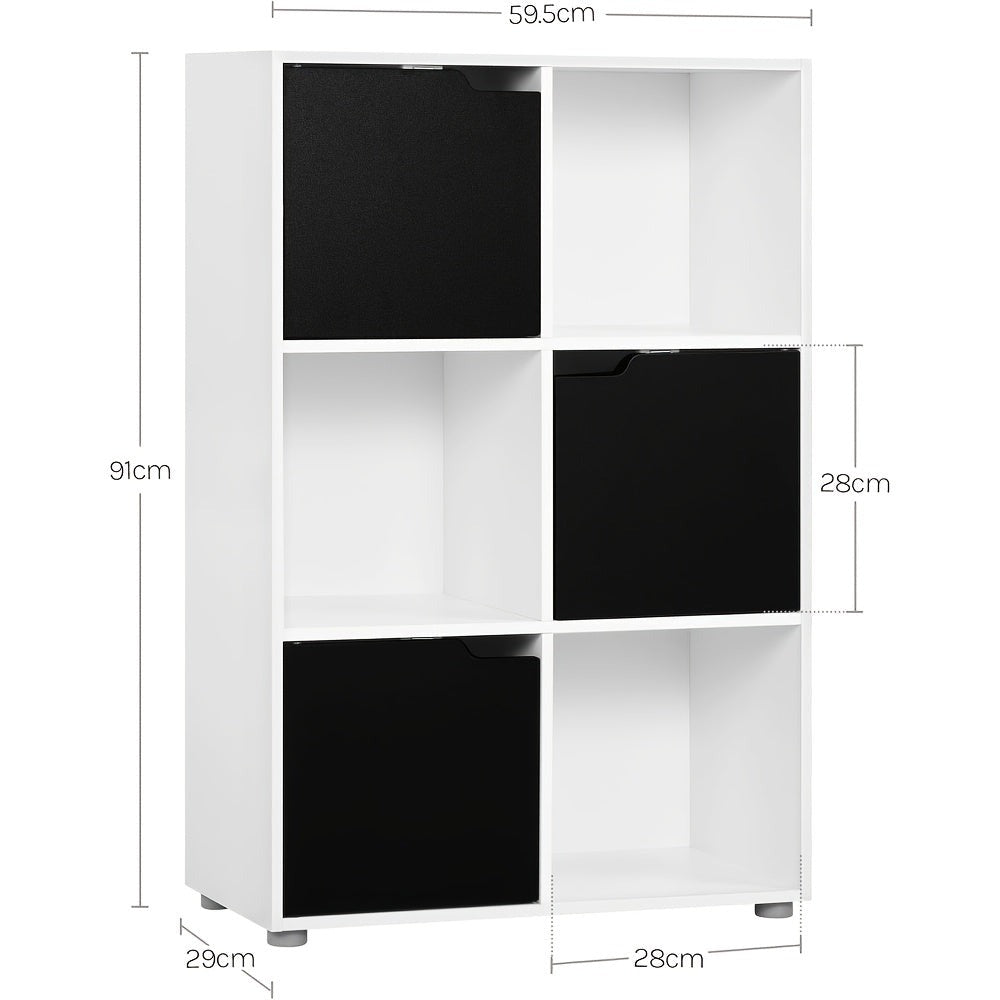 1 estantería, estantería vertical, almacenamiento para oficina en casa, archivador, 3 puertas, 6 compartimentos, estantería de estudio, 59.6X91X29Cm