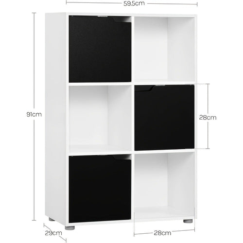 1 estantería, estantería vertical, almacenamiento para oficina en casa, archivador, 3 puertas, 6 compartimentos, estantería de estudio, 59.6X91X29Cm