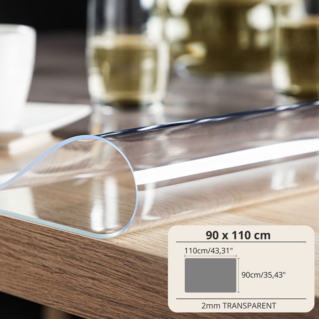 Mantel Protector con PVC de 2mm - Ancho 90cm - Mantel de Vidrio Suave Transparente Resistente a Arañazos y Agua, Protector de Mesa Fácil de Limpiar, Papel de Mesa Duradero para Cocina, Comedor, Restaurante, Oficina y Hogar - 90X90cm, 90X100cm, 90X110cm, 9