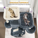 Rascador para Gatos Grande de 185 cm con 6 Postes para Rascar, 3 Cuevas, 2 Plataformas de Observación, 2 Cestas, 4 Pelotas de Peluche, Rascador Multinivel para Gatos