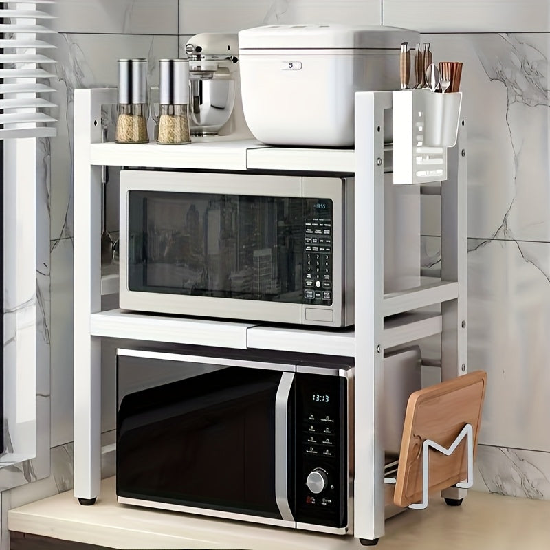 1 estante de almacenamiento de 2/3 niveles con seis ganchos, estante para especias, estante de almacenamiento, estante para horno microondas, negro, extensible, fácil de montar, resistente y duradero, ahorra espacio, estable, adecuado para cocina, dormito