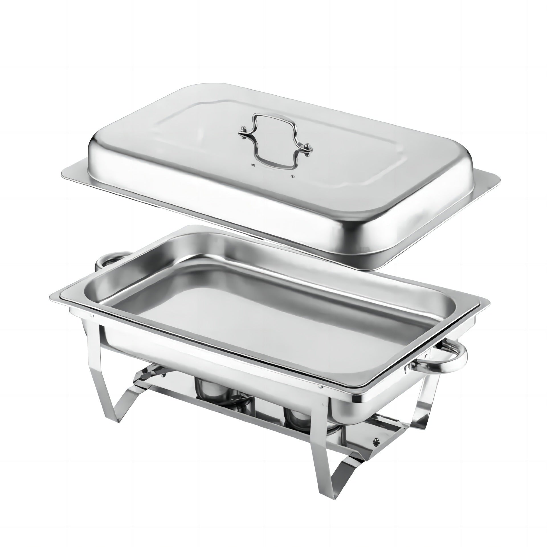 Juego de calentador de alimentos de acero inoxidable, plateado - Incluye tapa aislada, bandeja de agua, bandeja para alimentos, marco, rejilla de combustible - Adecuado para uso comercial y doméstico, utensilios de bufé con tapa cuadrada de acero inoxidab