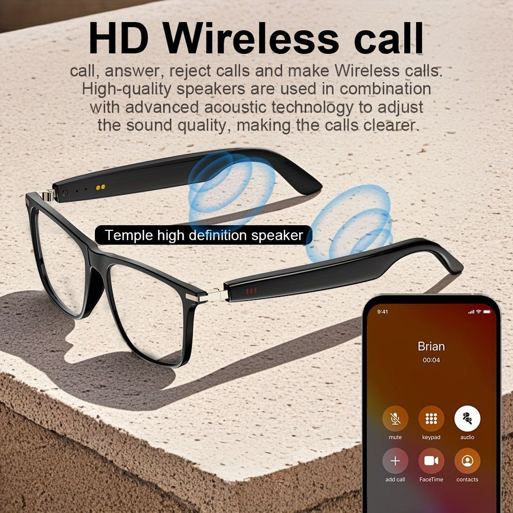 Gafas de Audio Inteligentes Multifuncionales con Altavoz Integrado y Tecnología Soundwave, Compatibles Con Llamadas Inalámbricas, Responder/Rechazar llamadas, Escuchar Música en las Gafas, Control por Foto, 85mAh*2 Batería Grande, Gran Autonomía, Diseño E