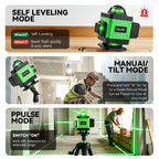 1 Juego de Nivel Láser de 16 Líneas con Nivelación Automática de 360°, Herramienta de Nivel Láser de Línea Cruzada Verde 4X360° para Construcción y Colgar Cuadros, Nivel Láser 4D con 2 Baterías Recargables
