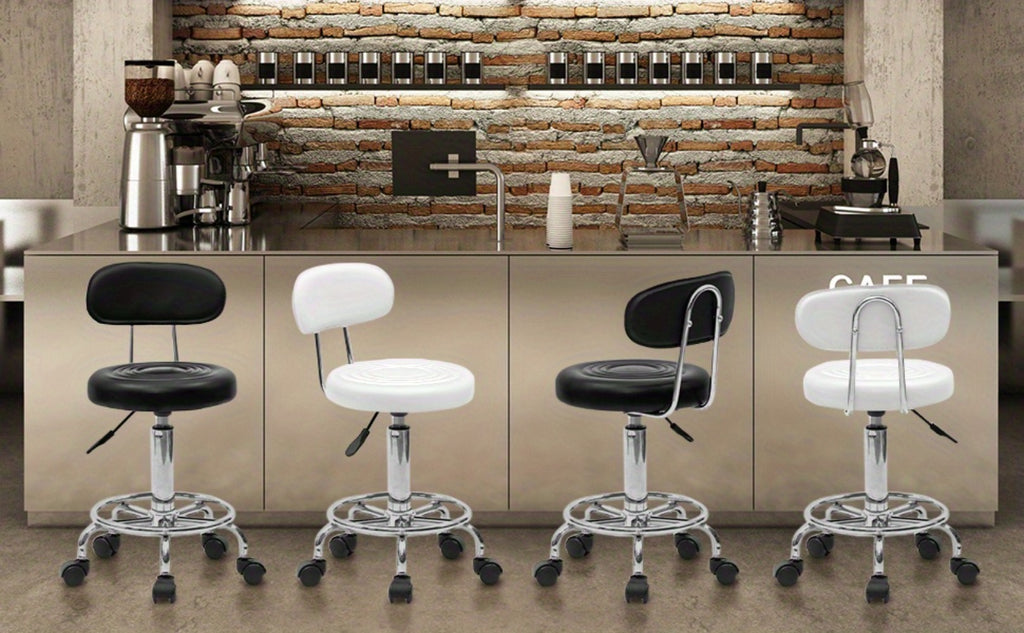 Taburete de salón redondo con ruedas y respaldo, taburete giratorio de salón de altura ajustable con ruedas y asiento suave para spa, salón de dibujo, tatuaje