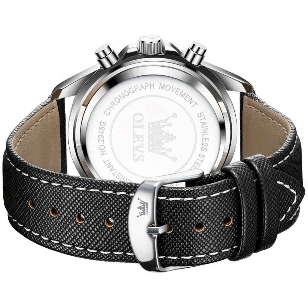 OLEVS Relojes para Hombre Fase Lunar Esfera Acero Inoxidable/Correa de Cuero Cronógrafo Lujo Negocios Vestir Analógico Cuarzo Relojes Masculinos Clásicos Casual Caballero Relojes de Pulsera Luminosos Esfera Negra/Blanca/Azul/Verde