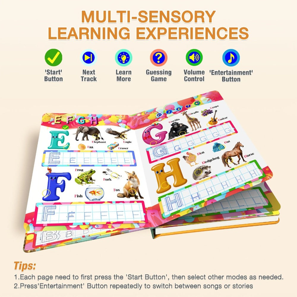 Audiolibros interactivos en inglés con números y letras, libros de aprendizaje, regalos de cumpleaños, autismo
