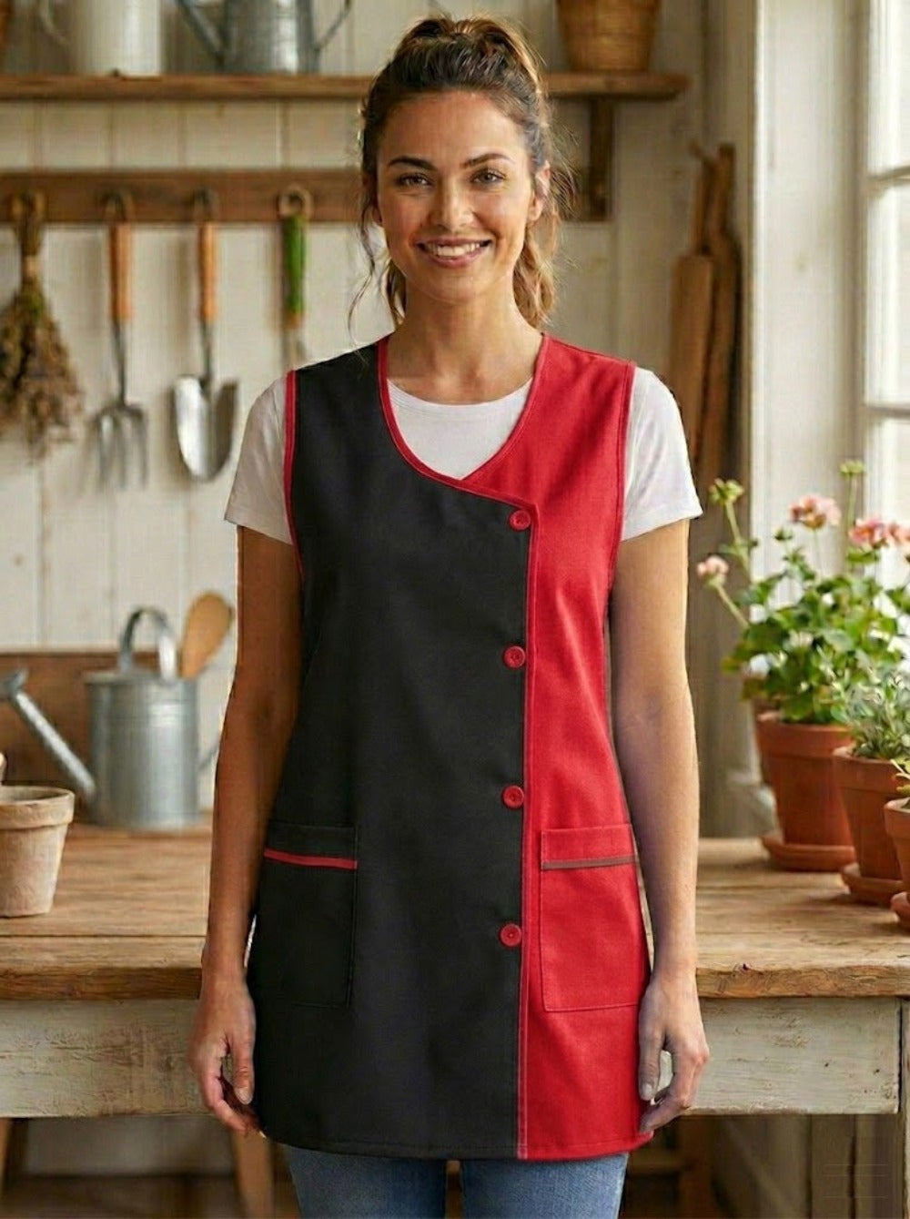 Mandilón de Cocina Liso para Mujer Cómodo y Resistente, Moderno y funcional Detalles: Bolsillos frontales y botones frontales Uso: Cocina, hogar, trabajo y actividades diarias