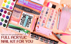 Kit de acrílico para principiantes con colores nude, transparente y rosa intensa, incluye herramientas para uñas, polvo de acrílico con glitter, líquido acrílico, lámpara LED y juego de taladro para extensión de uñas