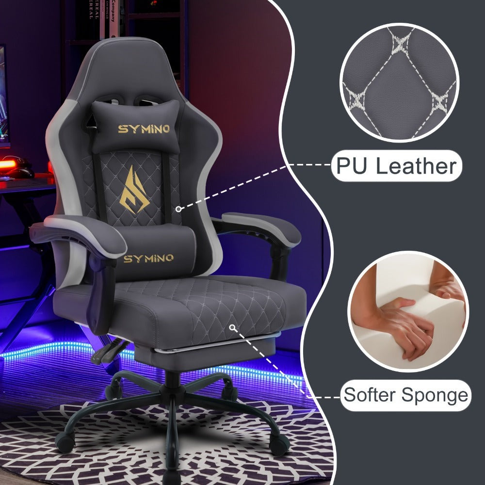 Silla de Oficina con Reposapiés, Silla Ergonómica, Silla Giratoria Ajustable con Soporte Lumbar, Silla de Oficina en Piel PU