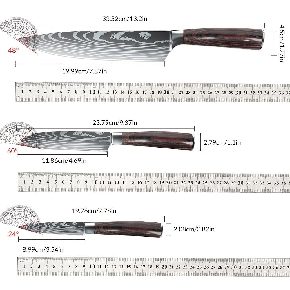 Juego de cuchillos de cocina 1/3 piezas, cuchillos de cocina forjados a mano, cuchillo Santoku de 20 cm, cuchillo para rebanar de 12.5 cm, cuchillo para pelar de 9.5 cm, adecuado para cocina casera, hoteles, restaurantes, regalos de cocina para vacaciones