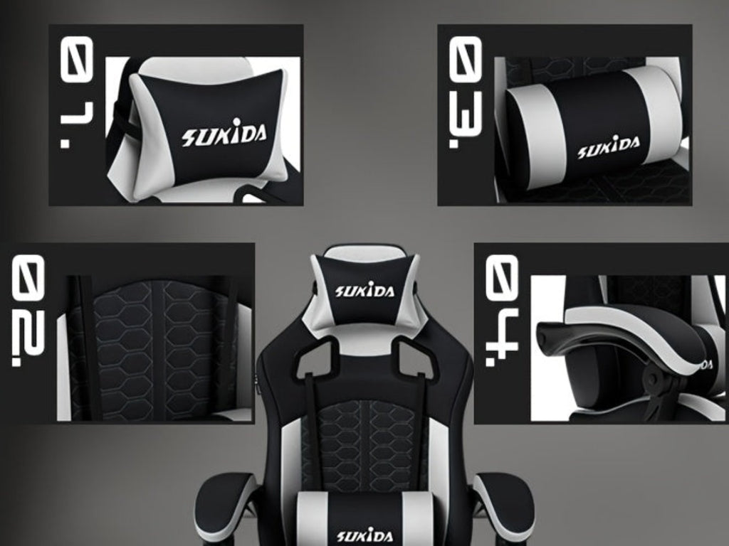 Silla Gaming, Silla Esports, Silla Gaming Ergonómica con Reposapiés, Silla Gaming de Carreras con Reposacabezas Ajustable, Silla de Ordenador con Altura Ajustable y Soporte Lumbar, Adecuada para Oficina en Casa y Gaming, Beige, Azul, Negro, Rojo, Naranja