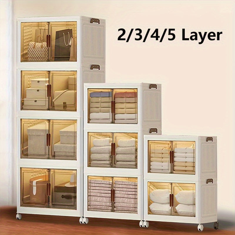 Contenedores de almacenamiento de plástico de 60 cm, cajas apilables con tapas, contenedores plegables con ruedas bloqueables para dormitorio, sala de estar, estudio y oficina