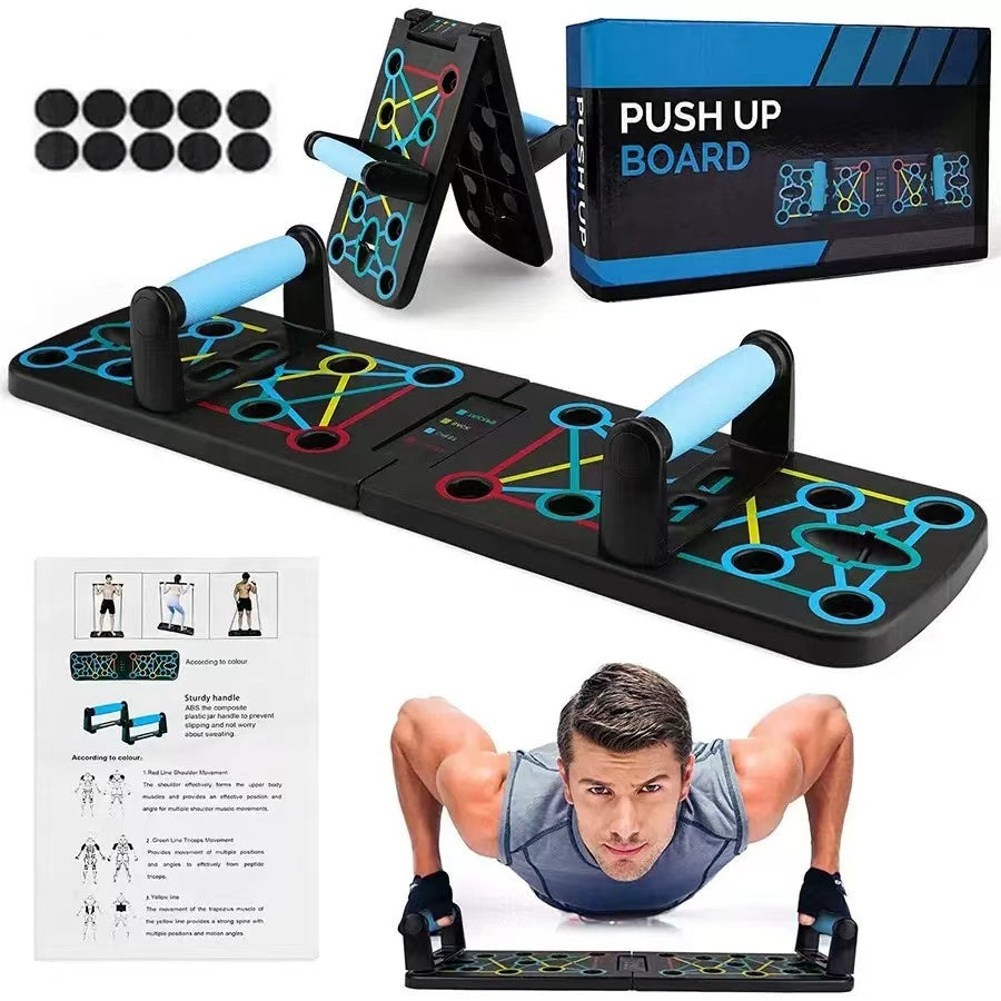 Tabla de flexiones multifuncional plegable，Entrenador de flexiones multifuncional plegable y portátil con asas antideslizantes y 2 bandas de resistencia. Diseño antideslizante, desmontable y fácil de guardar.barra de empuje para gimnasio en casa, manija d